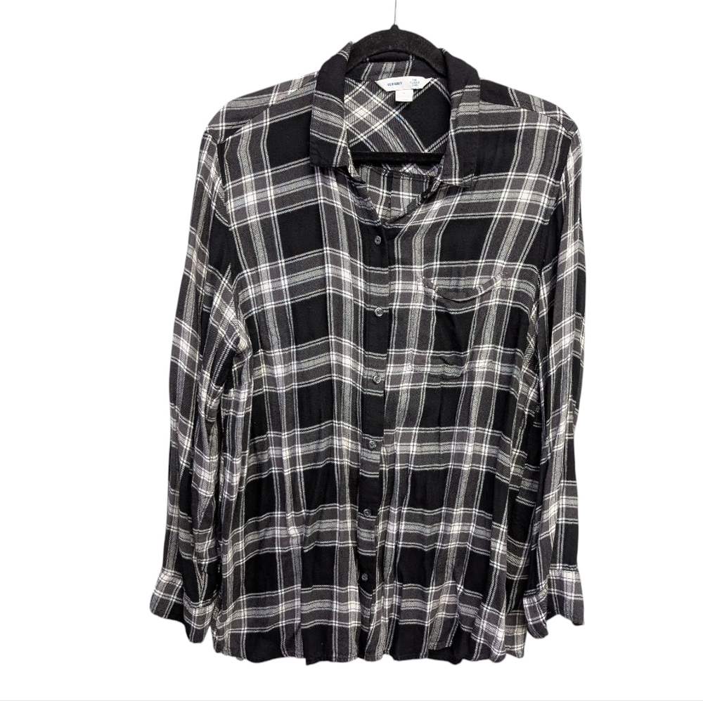Black and white lightweight soft plaid flannel shirt XL